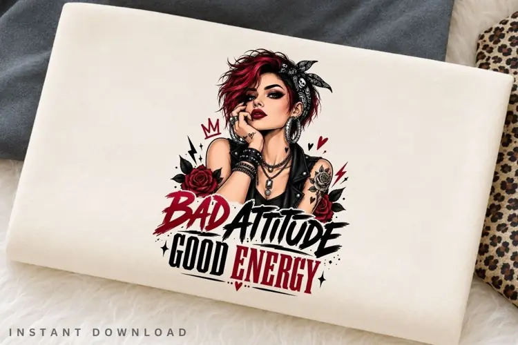 Bad Attitude Good Energy PNG Sublimation Design, Red Hair