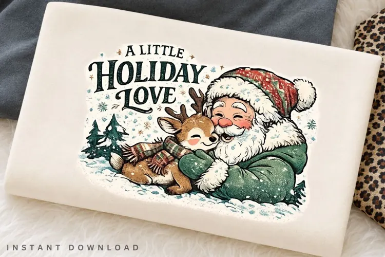 A Little Holiday Love PNG Sublimation Design, Vintage Santa