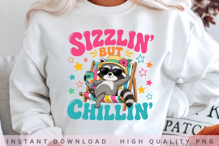 Sizzlin But Chillin PNG Design, Funny Summer Raccoon example image 1