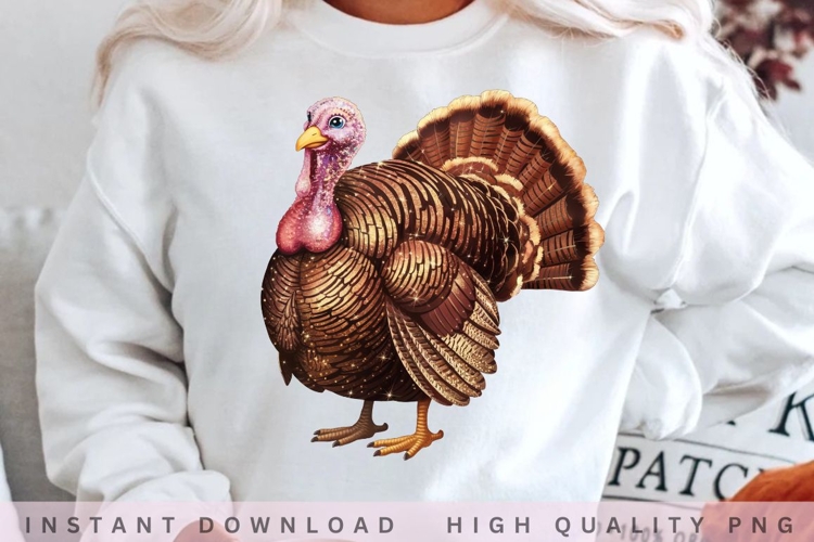 Glitter Thanksgiving Turkey PNG, Cute Turkey Sublimation
