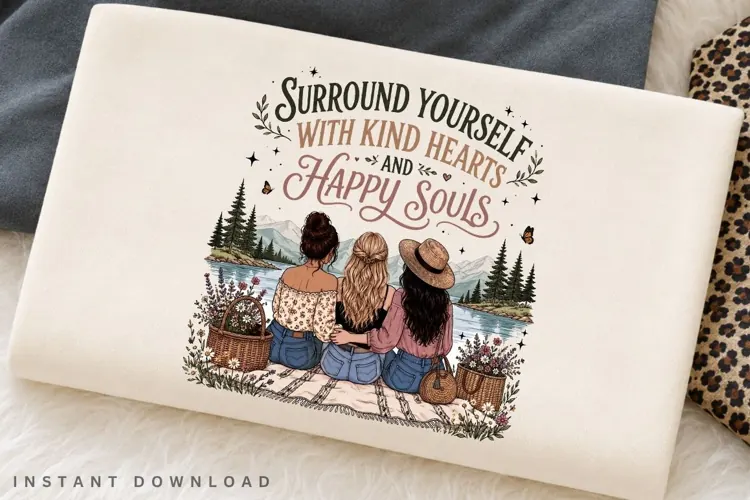 Kind Hearts Happy Souls PNG Sublimation Design, Three Best