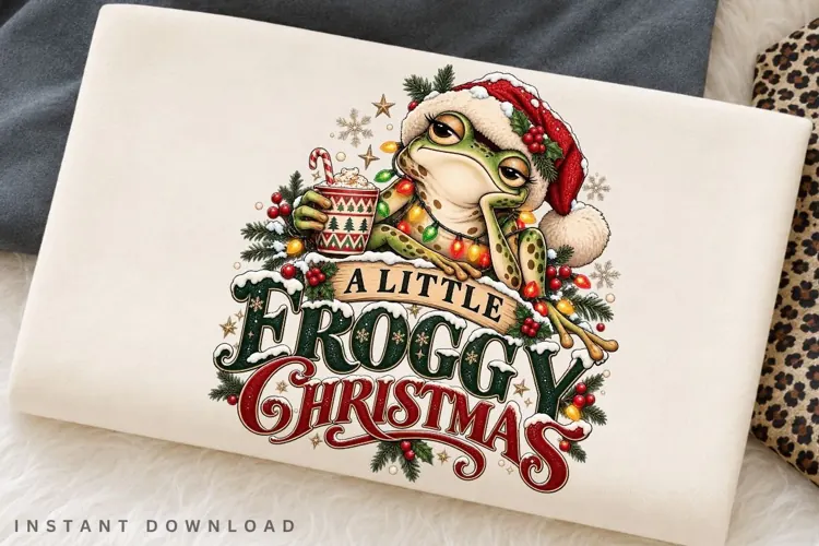 A Little Froggy Christmas Funny Frog Holiday PNG Design