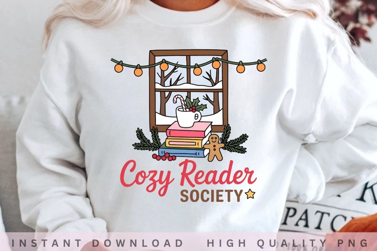 Cozy Reader Society PNG, Christmas Book Lover Sublimation,