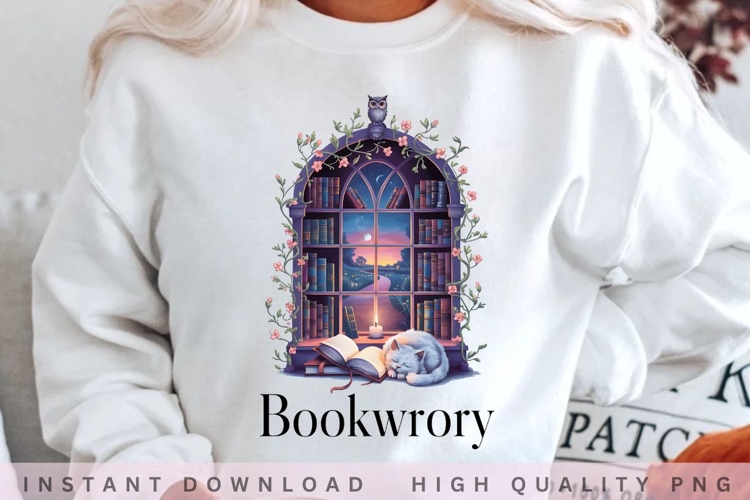 Bookworry PNG, Cozy Book Lover Sublimation, Cat Reading