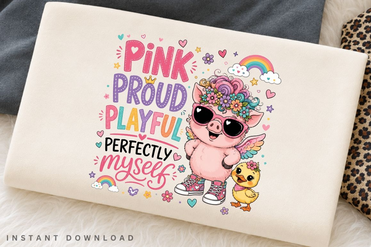 Pink Proud Playful PNG Sublimation Design, Cute Flying Pig