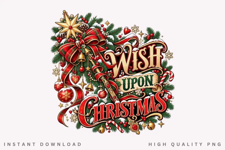Wish Upon Christmas Festive Holiday Bow Ornament PNG Design