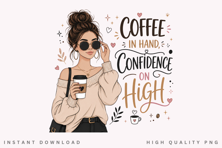 Coffee In Hand Confidence On High PNG Sublimation Design