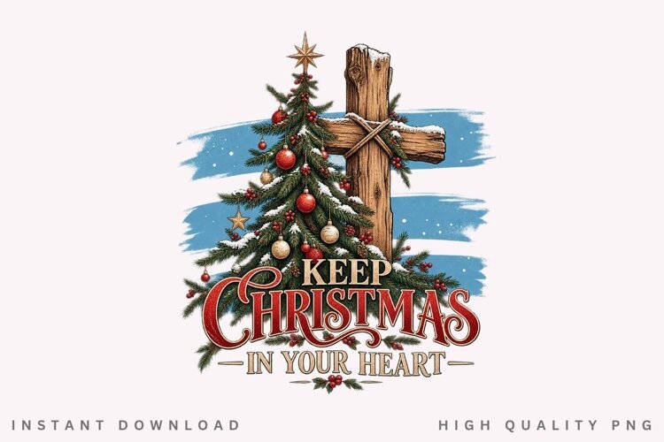 Keep Christmas in Your Heart Christmas Tree Cross Holiday example image 1