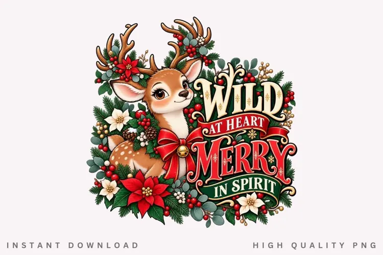 Cute Christmas Reindeer Wild at Heart Merry Spirit Festive