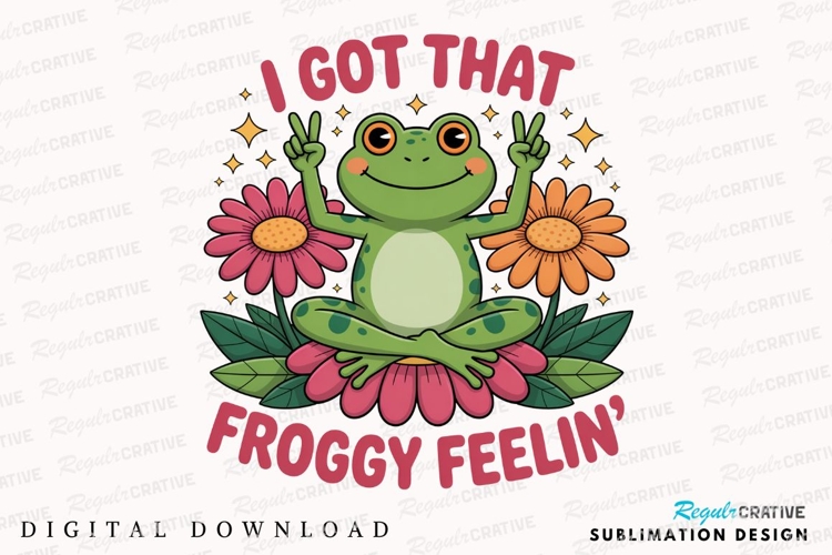 Groovy Frog With Peace Signs And Flowers Sublimation PNG