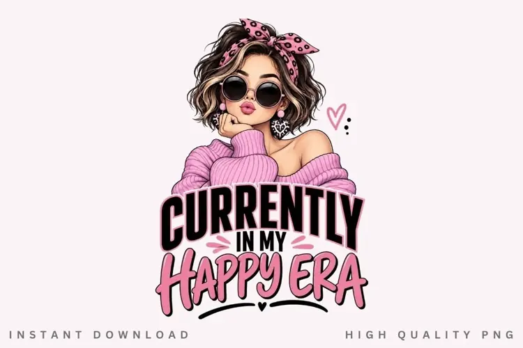 Currently In My Happy Era PNG Sublimation Design, Pink