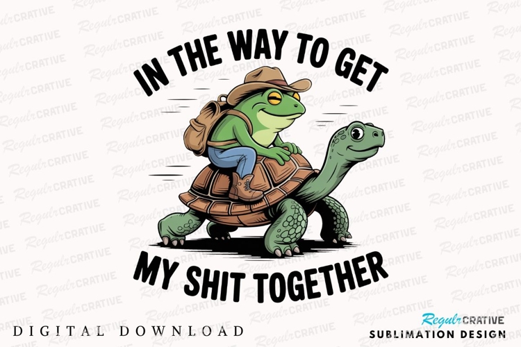 Frog With Hat Riding Turtle Design Humor Sublimation PNG