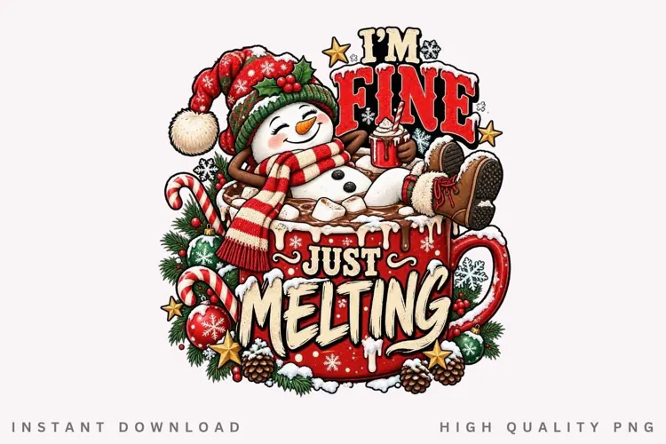 Funny Snowman Hot Cocoa Christmas Winter Holiday PNG Design