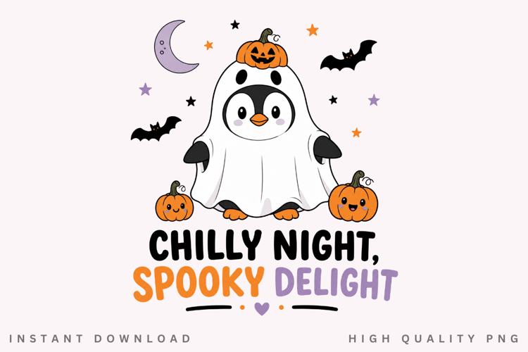 Chilly Night Spooky Delight PNG Sublimation Design, Ghost