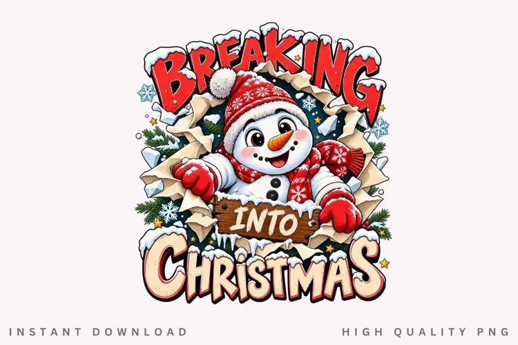 Breaking Into Christmas Cute Snowman Winter Holiday Festive