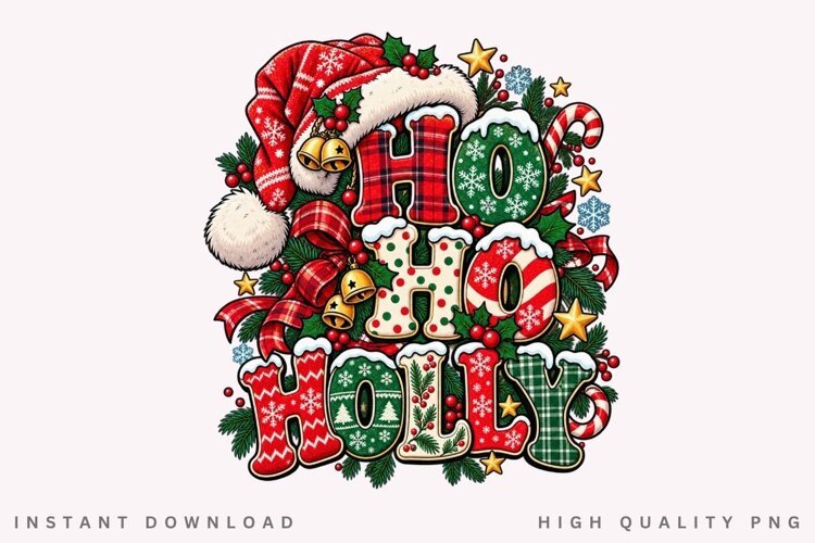 Ho Ho Holly Christmas Winter Holiday Festive Typography PNG example image 1