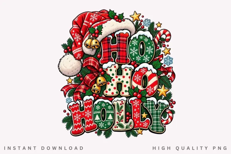 Ho Ho Holly Christmas Winter Holiday Festive Typography PNG