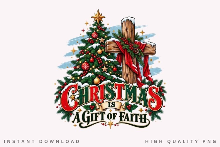Christmas Is a Gift of Faith Christmas Tree Cross Holiday example image 1
