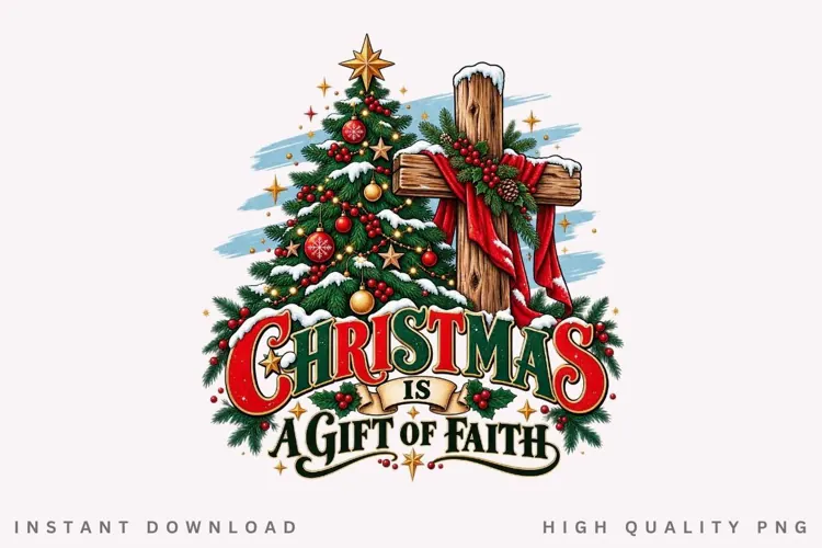 Christmas Is a Gift of Faith Christmas Tree Cross Holiday