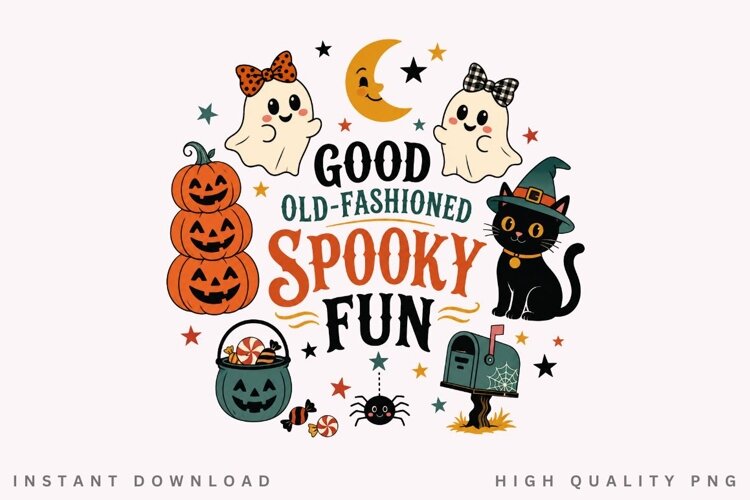 Good Old Fashioned Spooky Fun PNG Sublimation Design, Retro example image 1