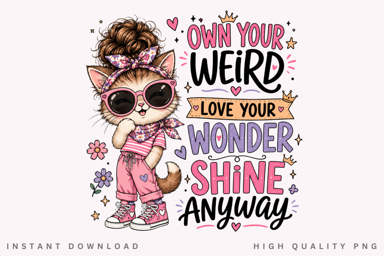 Own Your Weird PNG Sublimation Design, Cute Cat Sunglasses