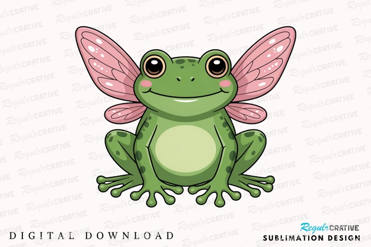 Cute Green Frog With Pink Wings Cartoon Sublimation PNG