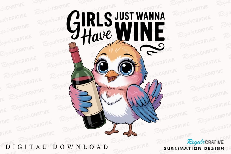 Cute Bird With Wine Bottle Sublimation PNG
