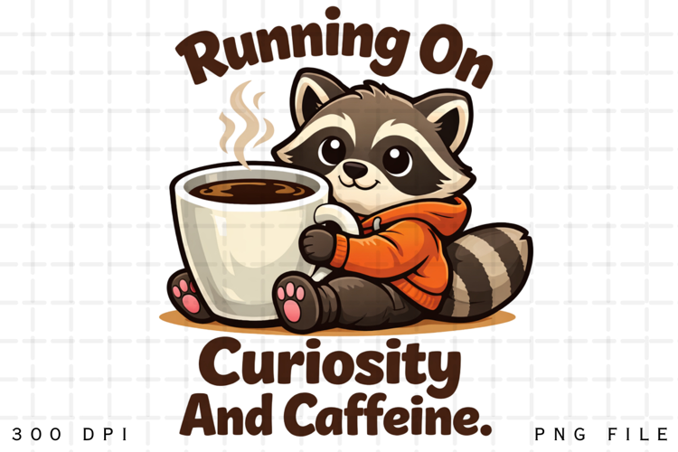 Running On Curiosity And Caffeine Cute Raccoon Coffee Lover
