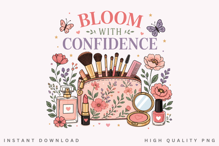 Bloom With Confidence PNG Sublimation Design, Floral Makeup