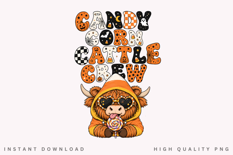 Candy Corn Cattle Crew PNG Sublimation Design, Retro example image 1