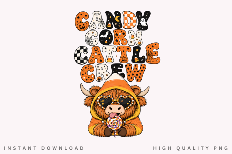 Candy Corn Cattle Crew PNG Sublimation Design, Retro