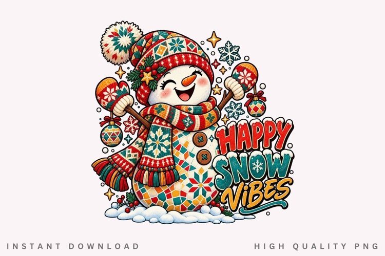 Happy Snow Vibes Cute Snowman Winter Holiday PNG example image 1