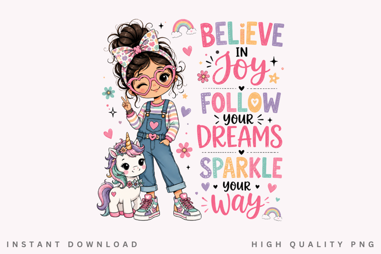 Follow Your Dreams PNG Sublimation Design, Cute Girl