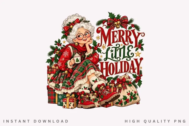 Merry Little Holiday Celebration Grandma with Gifts
