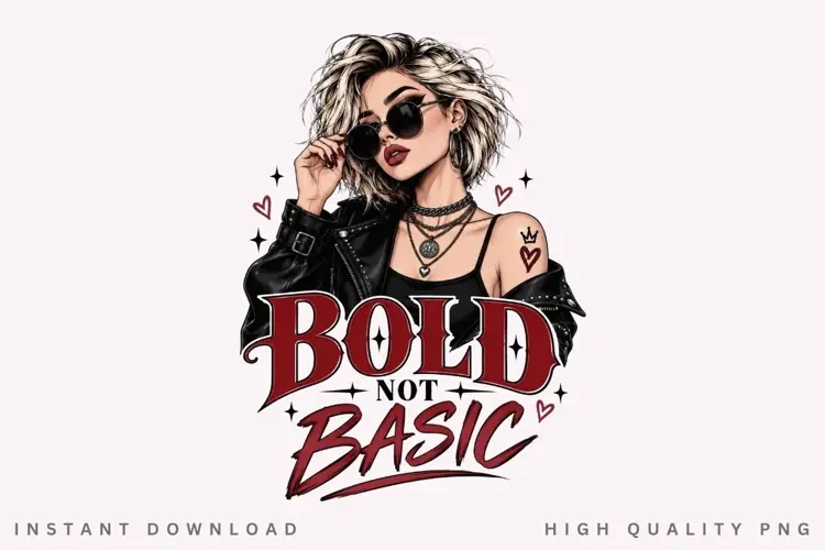 Bold Not Basic PNG Sublimation Design, Rocker Blonde Girl