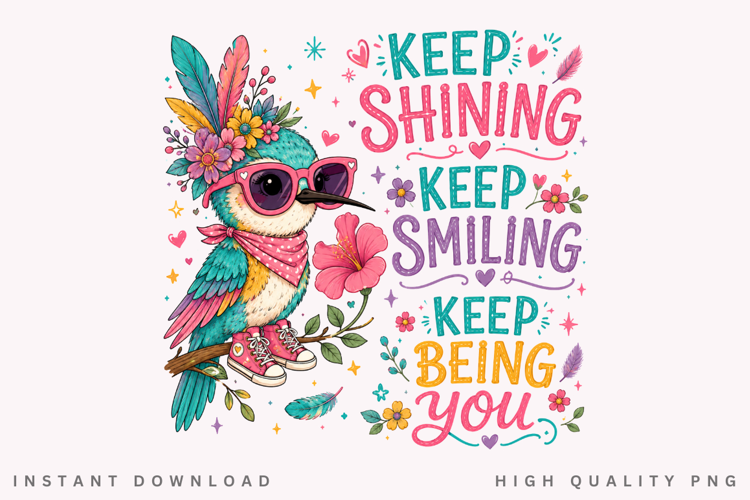 Keep Shining Keep Smiling PNG Sublimation Design, Cute