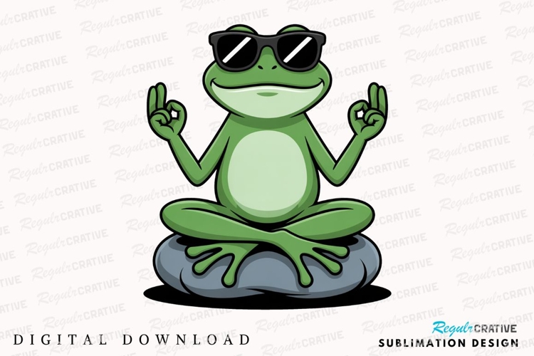 Cartoon Frog Meditating With Sunglasses Sublimation PNG