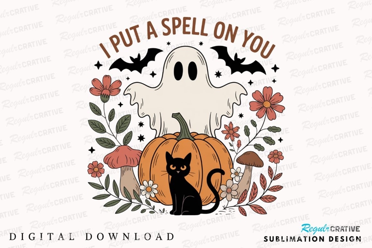 Halloween Illustration Ghost Pumpkin Black Sublimation PNG