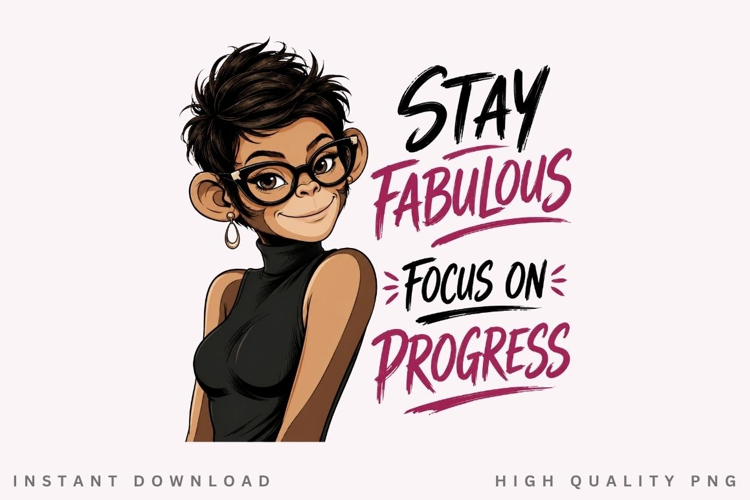 Focus On Progress PNG Sublimation Design, Chic Monkey Cat
