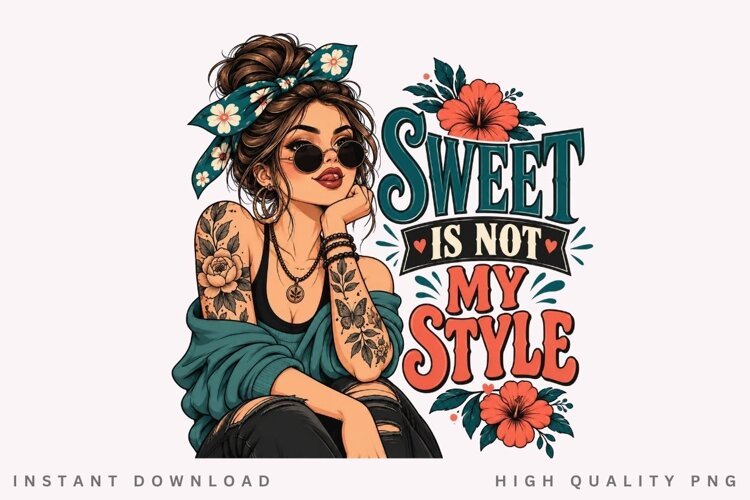 Sweet Is Not My Style PNG Sublimation Design, Sassy Bun example image 1