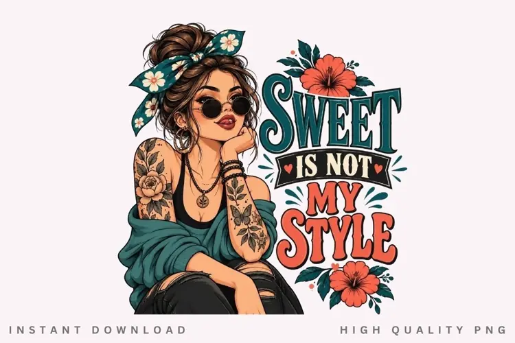 Sweet Is Not My Style PNG Sublimation Design, Sassy Bun