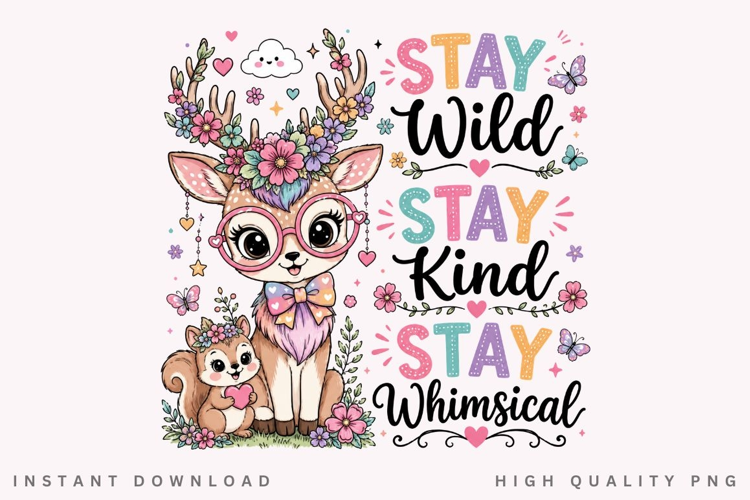 Stay Wild Stay Kind PNG Sublimation Design, Cute Woodland