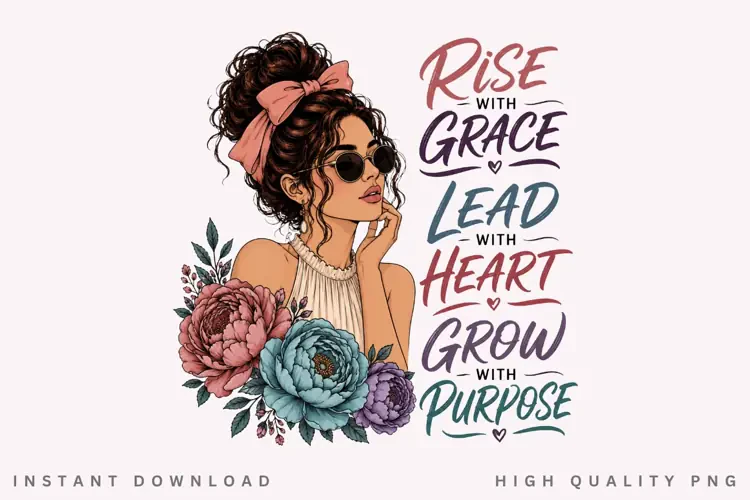 Rise With Grace Lead With Heart PNG Sublimation Design, Bow