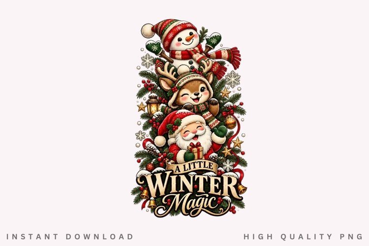A Little Winter Magic Cute Santa Snowman Reindeer Christmas example image 1