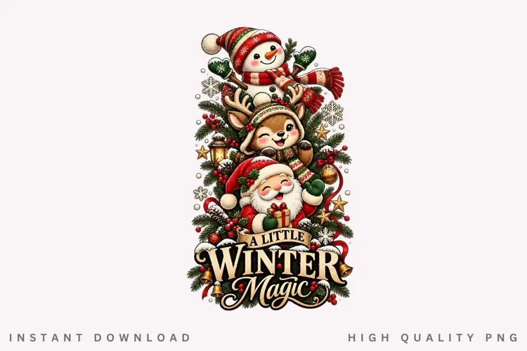 A Little Winter Magic Cute Santa Snowman Reindeer Christmas