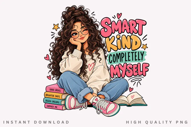 Smart Kind Completely Myself PNG, Cute Girl Book Lover