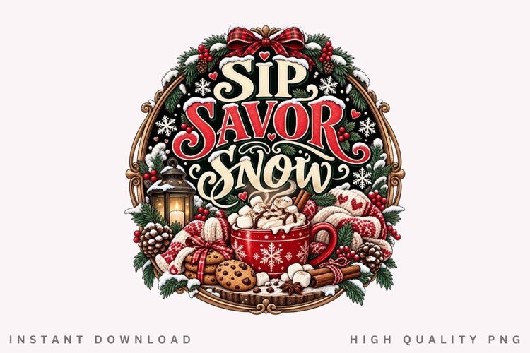 Christmas Sip Savor Snow Hot Cocoa Cookies Cozy Winter example image 1