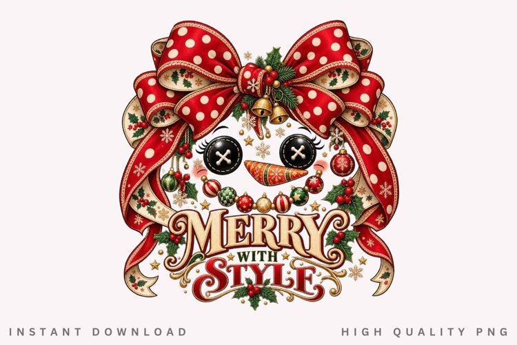 Merry Christmas with Style Festive Bow Snowman Holiday PNG example image 1