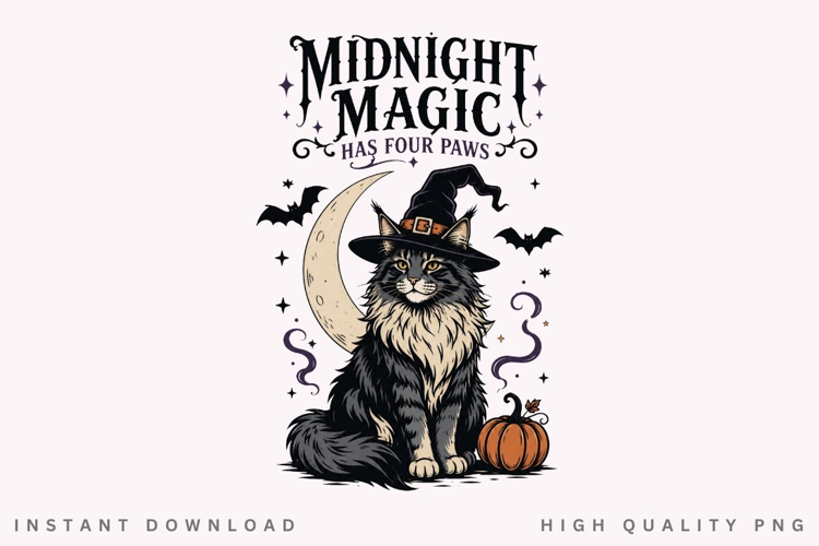 Midnight Magic Has Four Paws PNG Sublimation Design