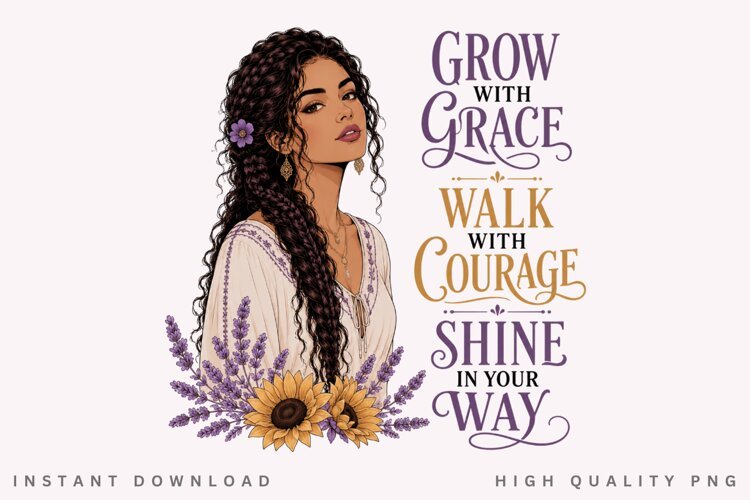Grow With Grace Walk With Courage PNG Sublimation Design example image 1